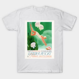 Summer Resort in Pullman Travel Holidays Art Deco Advertisement Vintage T-Shirt